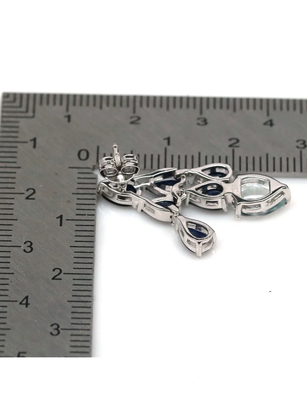 Stunning Natural 3CT Blue Sapphire & Topaz Dangle earrings 925 Sterling Silver